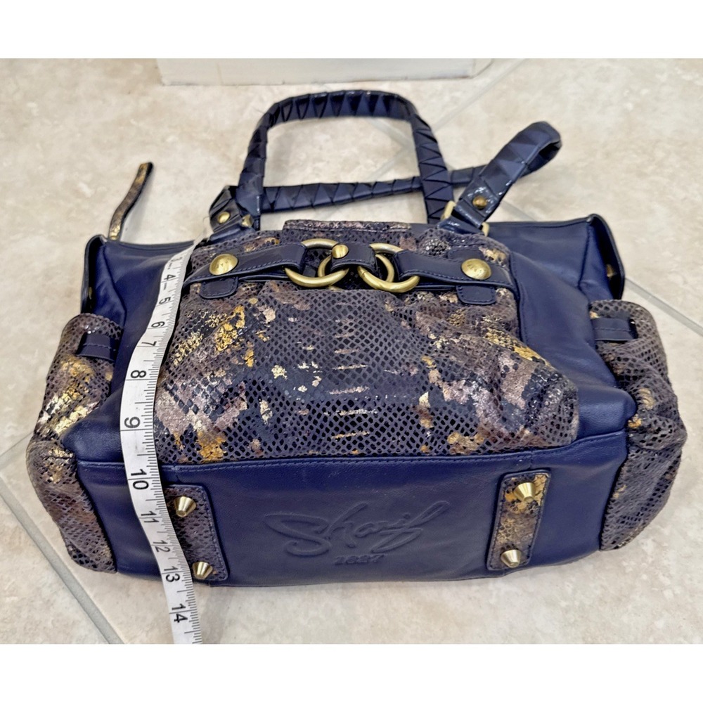 Sharif 1827 Navy Blue Leather Shoulder Bag Purse Faux Snakeskin Purse Preppy - Picture 5 of 14